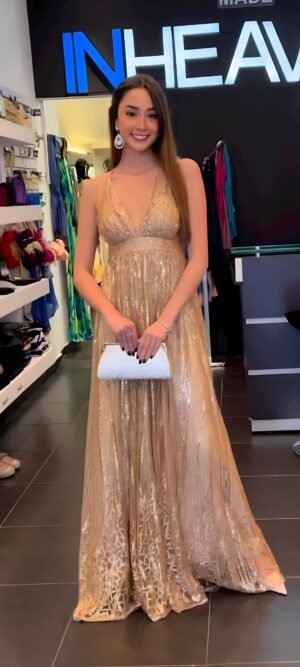 VESTIDO BORDADO EN LENTEJUELAS DORADAS