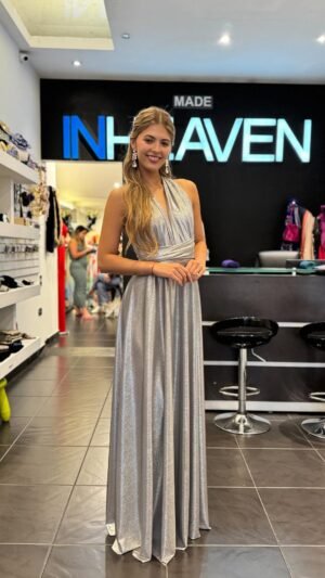 Vestido multi shape en lammé plateado