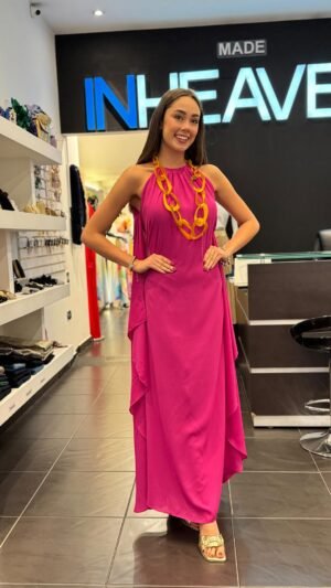 Vestido ref. Galápagos en velo Georgette Fucsia